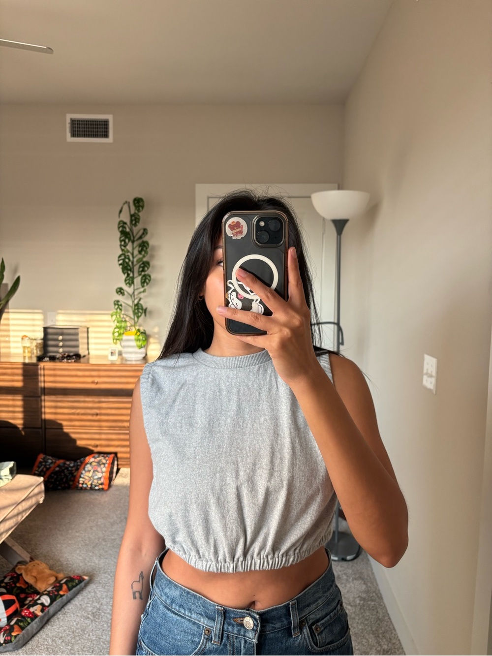 Toit Volant- Sleeveless Cropped Tank Top - Light Gray